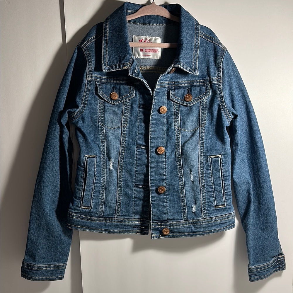 Justice size 10 Blue Jean Denim Jacket with Bronze Buttons